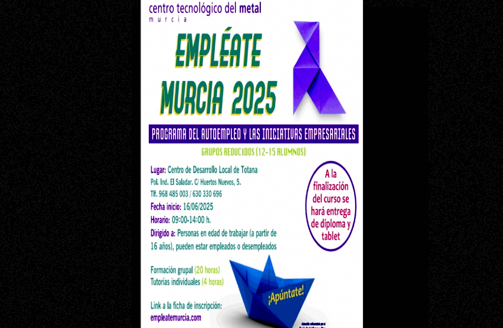 El programa formativo “Empléate Murcia 2025” se impartirá de forma gratuita del 16 al 19 de junio